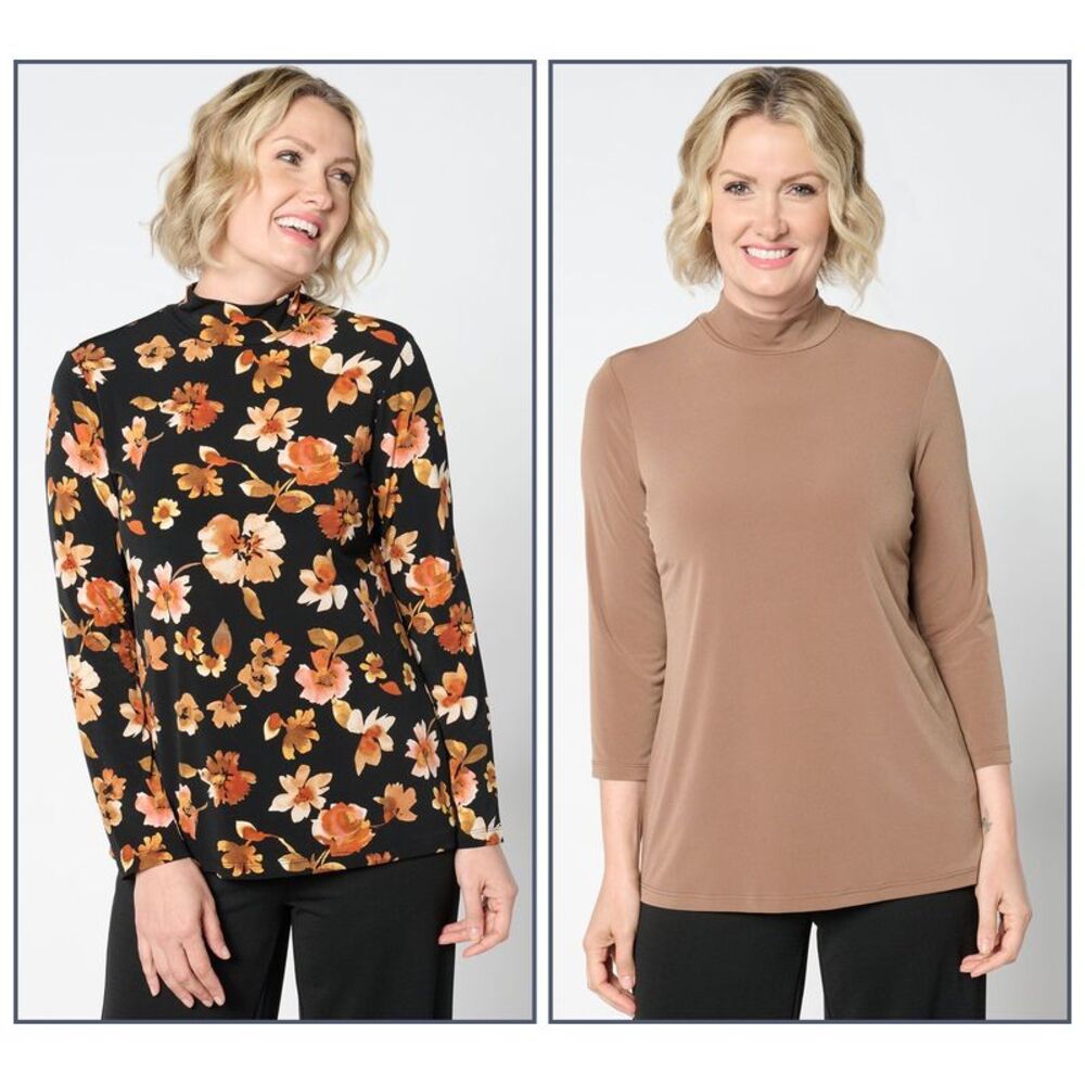 Susan Graver Women's Top Sz XS Print & Solid Liquid Knit Multi-colored A658941